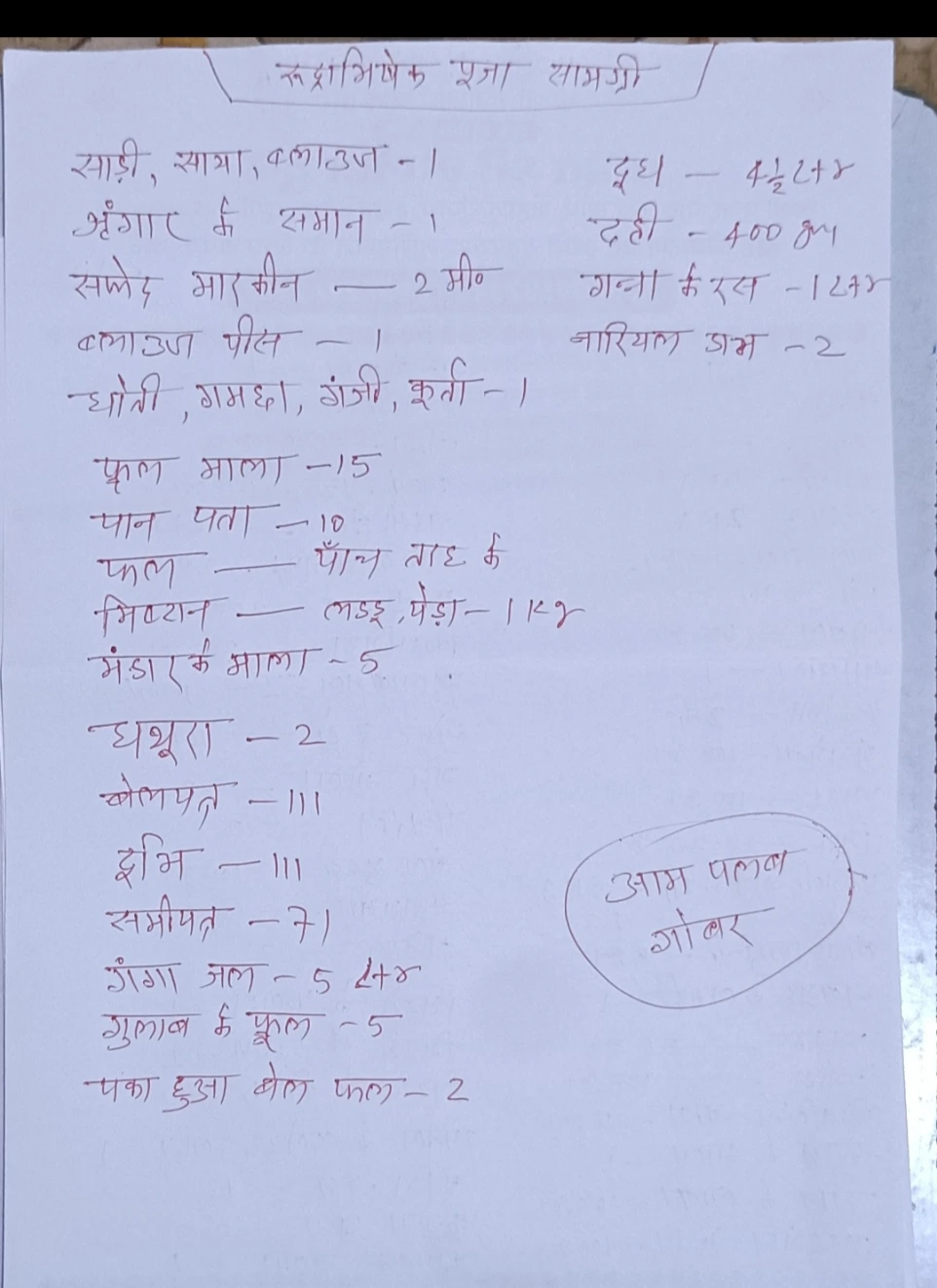 puja material list